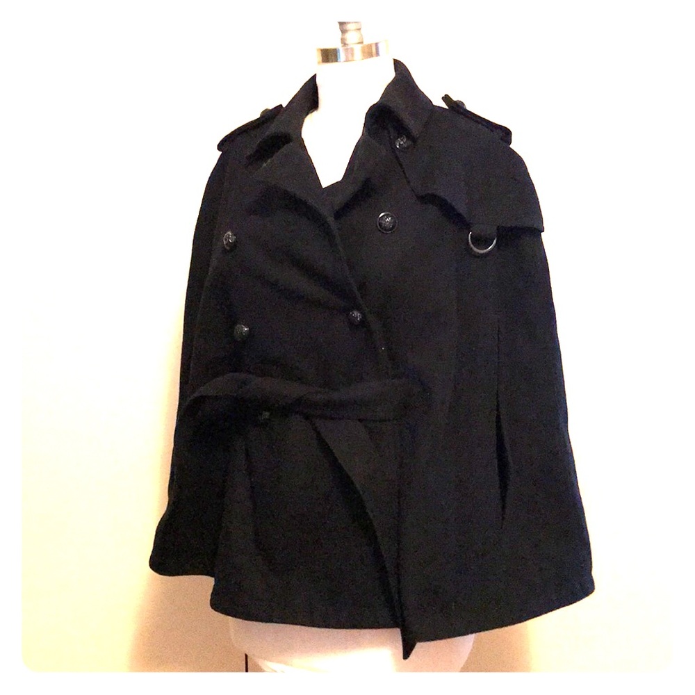 Black cape with peacoat styling